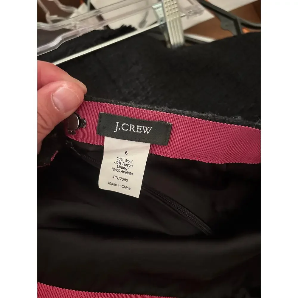 J.Crew Wool Blend Tweed Flounce Skirt Women’s Size 6 Black Lined